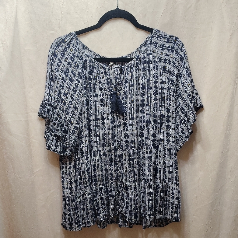 Maurices Blue and White Patterned Blouse